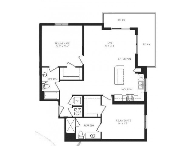 The Murano Floor Plan | 2 Bedroom 2 Bath | 1205 Square Feet | Cottonwood Bayview | Apartment Homes