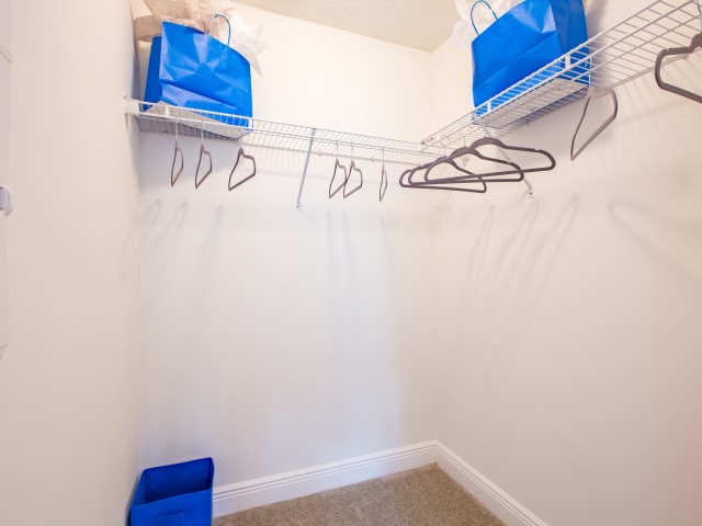 Enjoy Our Large Walk-In Closets, With View of Hangers and Shopping Bags at Cottonwood West Palm Apartments