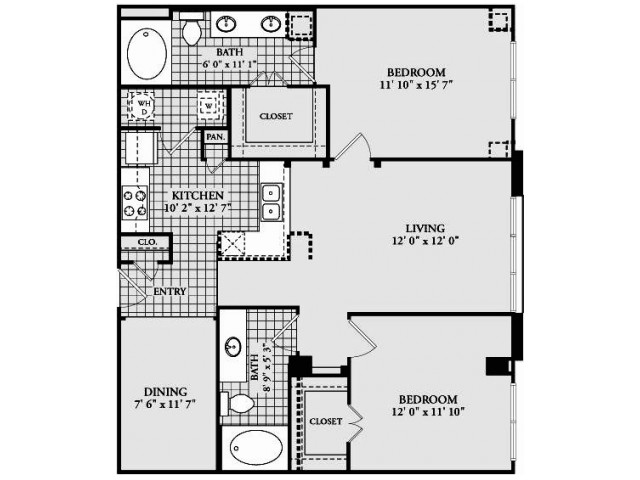 B5 Floor Plan | 2 Bedroom with 2 Bath | 1153 Square Feet | McKinney Uptown | Apartment Homes