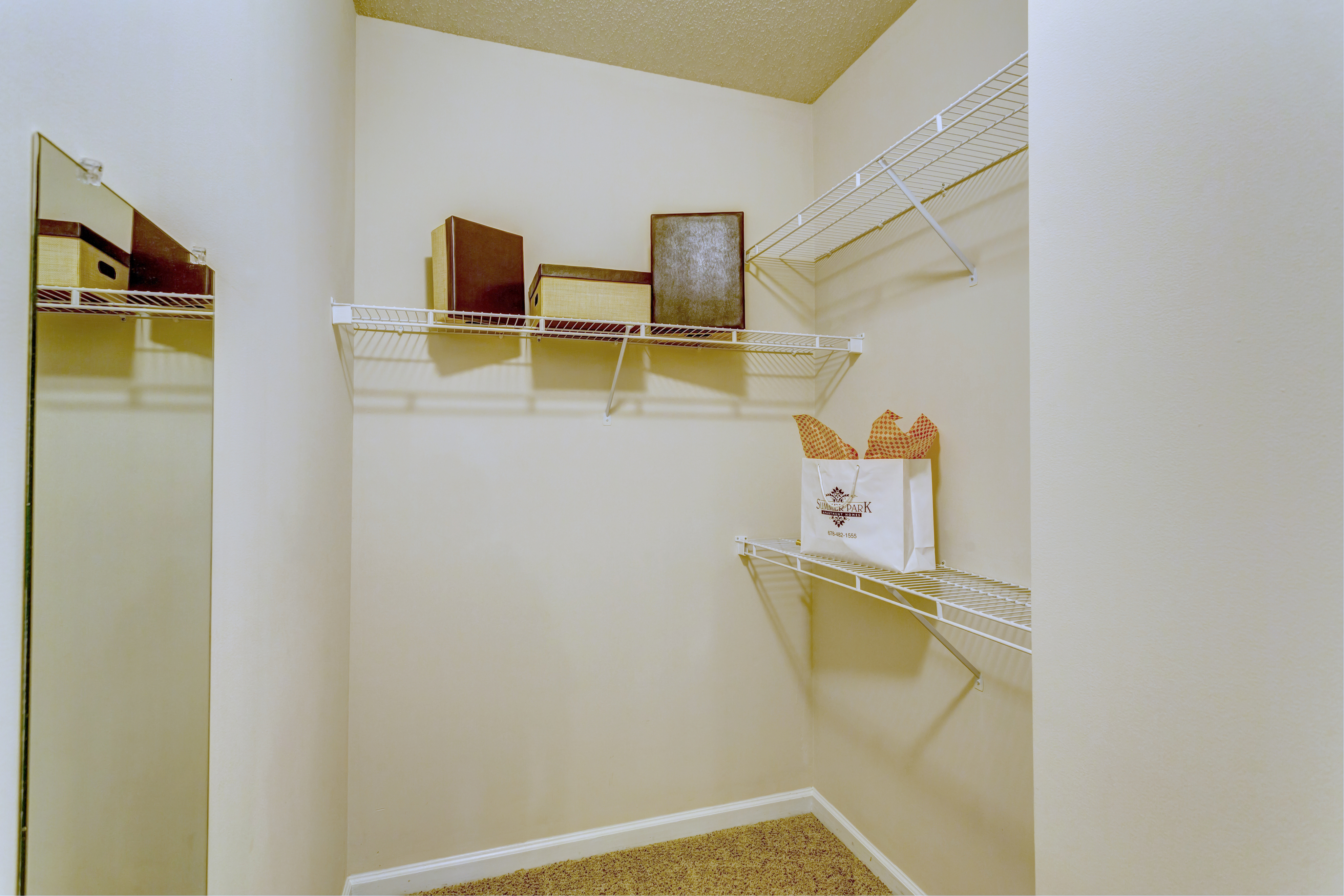 View of Closet, Showing Rack, Boxes and Mirror at Summer Park Apartments