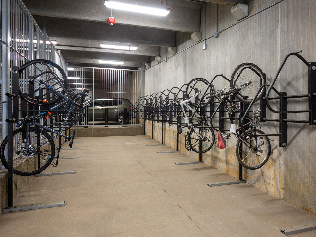 Enjoy Our Bike Storage, With View of Racks and Bicylces at Alton Optimist Park Apartments