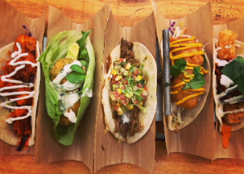 White Duck Taco Shop will bring you a la carte tacos inspired by world cuisine and American flavors. Savor a lively envioronment with a wide selection of beer, margaritas, and tacos like the Bangkok Shrimp or Lamp Gyro! at White Duck Taco Shop