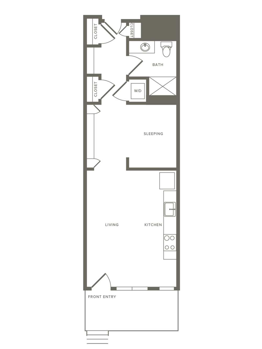 603 square foot one bedroom one bath apartment floorplan image