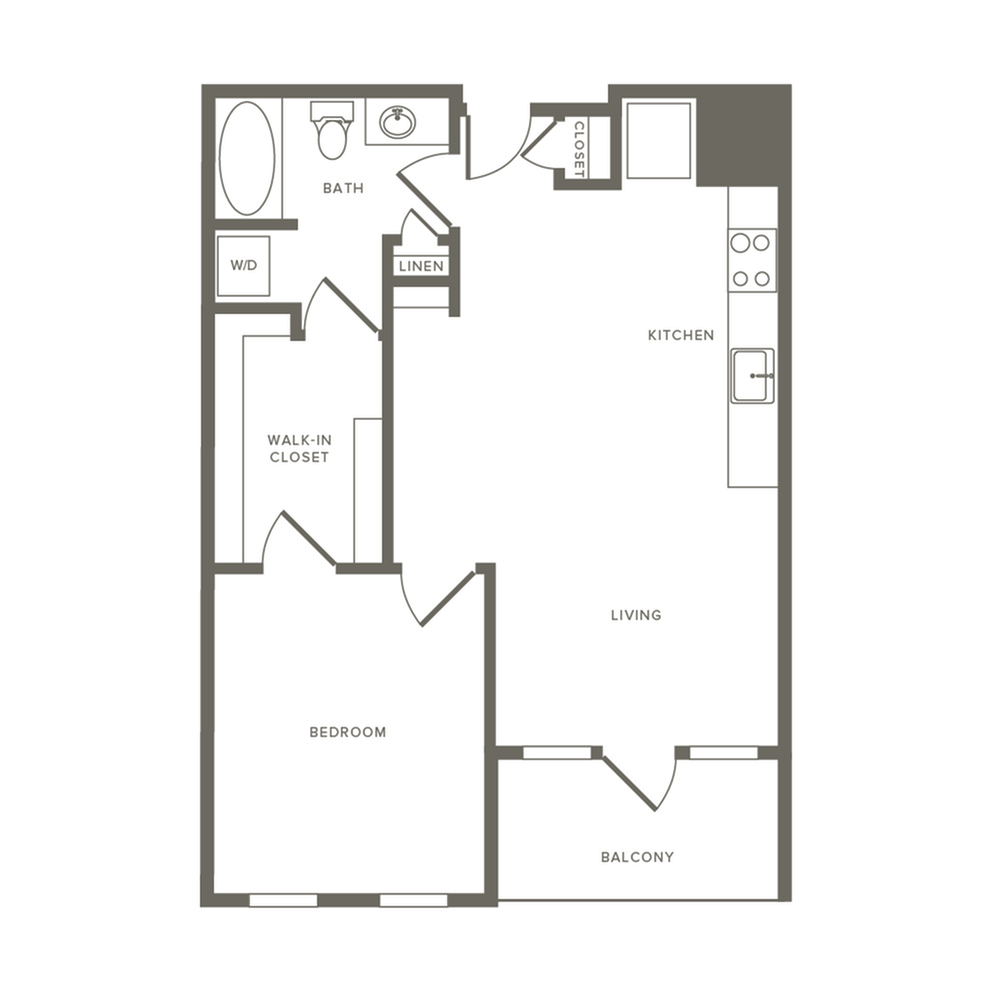 723 square foot one bedroom one bath apartment floorplan image