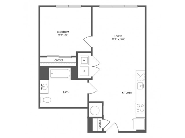 673 square foot one bedroom one bath apartment floorplan image
