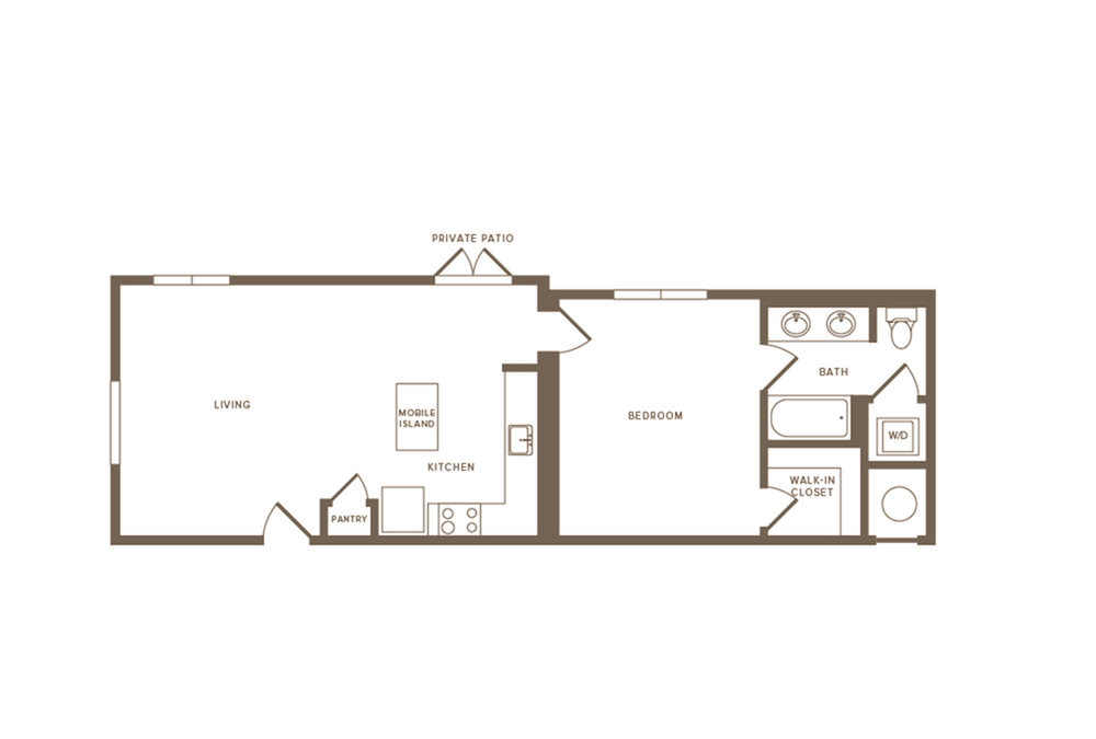 780 square foot one bedroom one bath apartment floorplan image