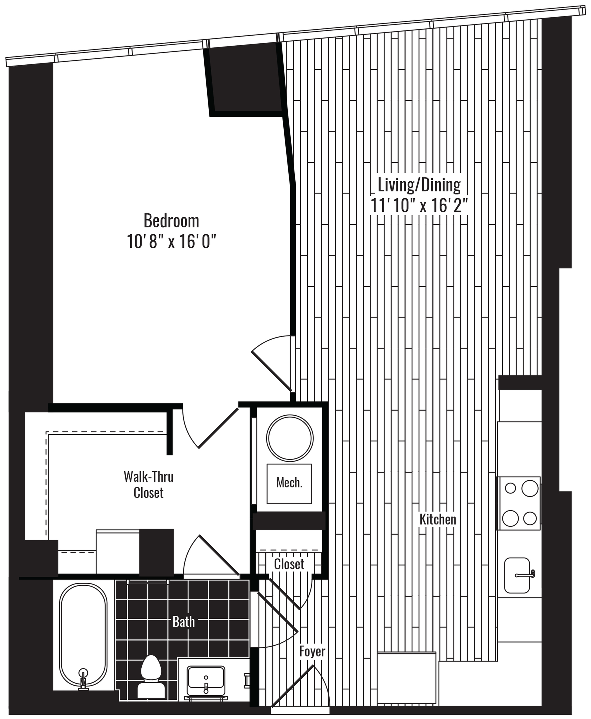 749 square foot one bedroom one bath apartment floorplan image