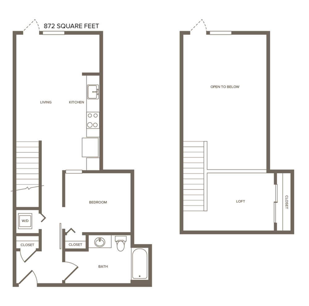 872 square foot one bedroom one bath loft floor plan image