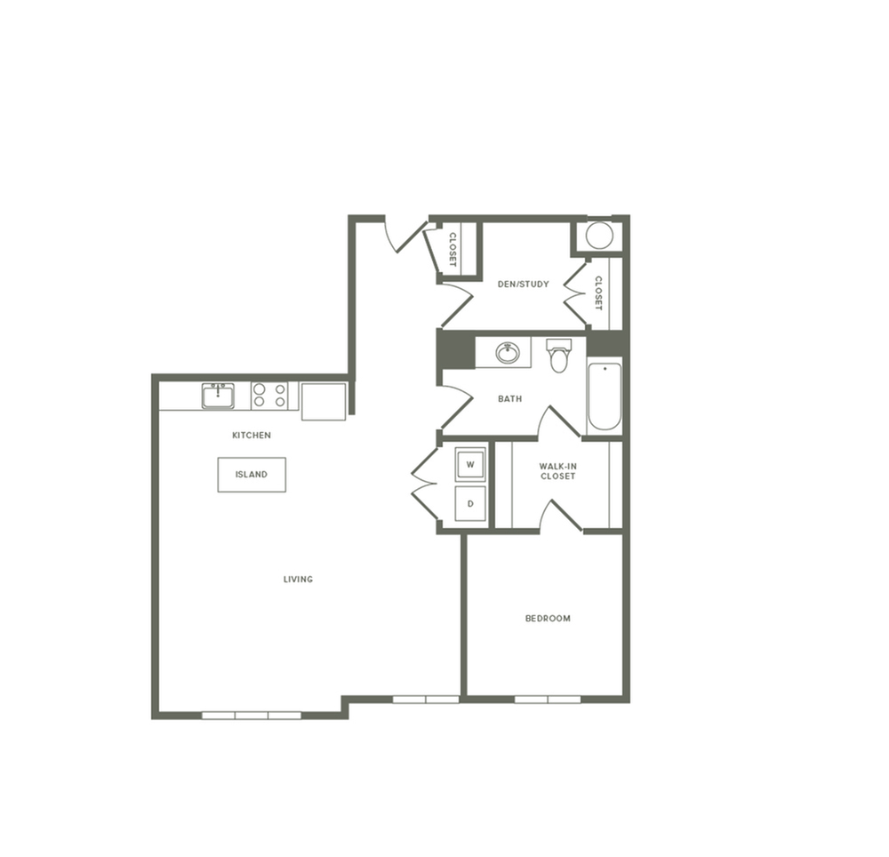 908 square foot one bedroom one bath with en apartment floorplan image