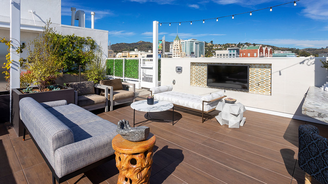 Rooftop lounge with expansive views