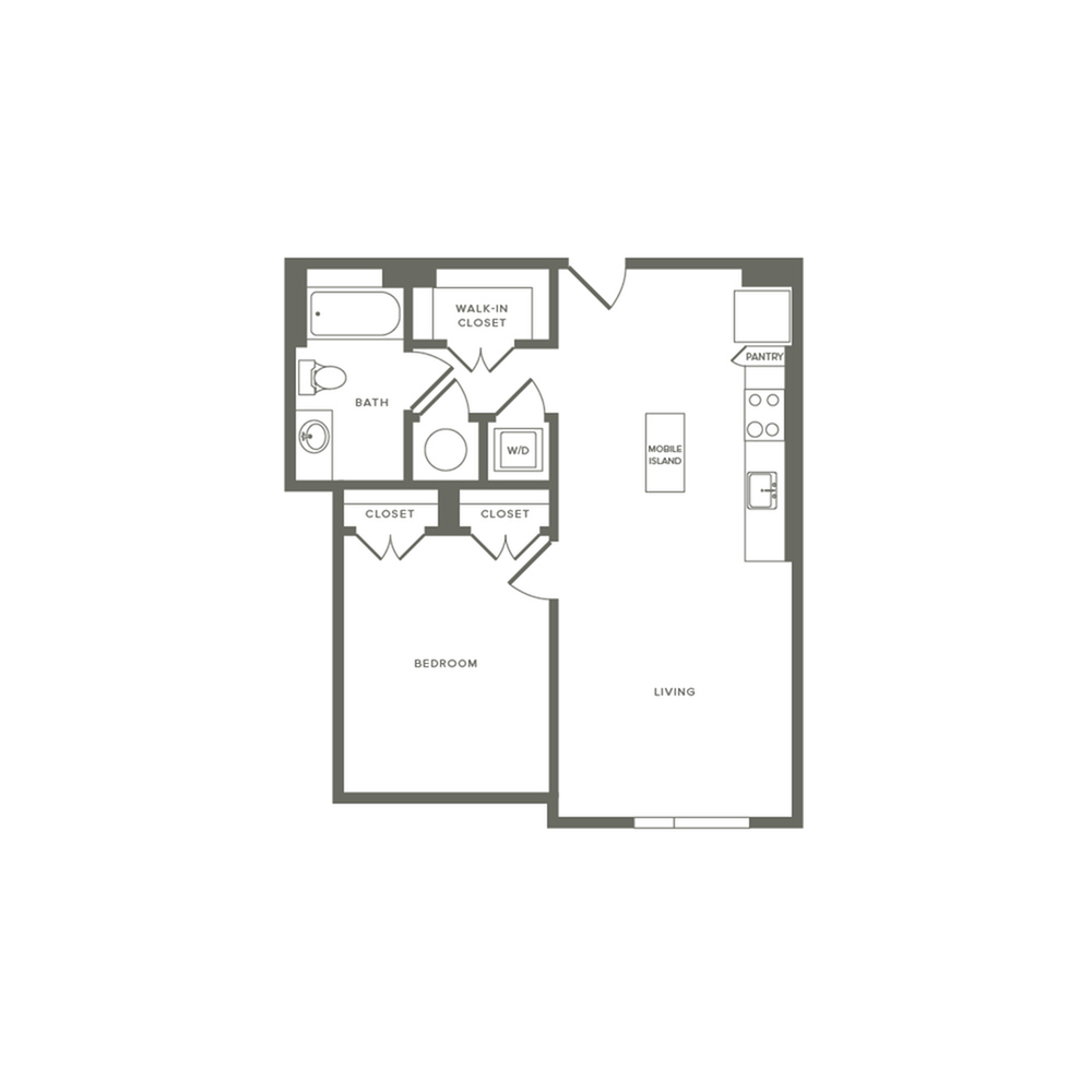 691 square foot one bedroom one bath apartment floorplan image