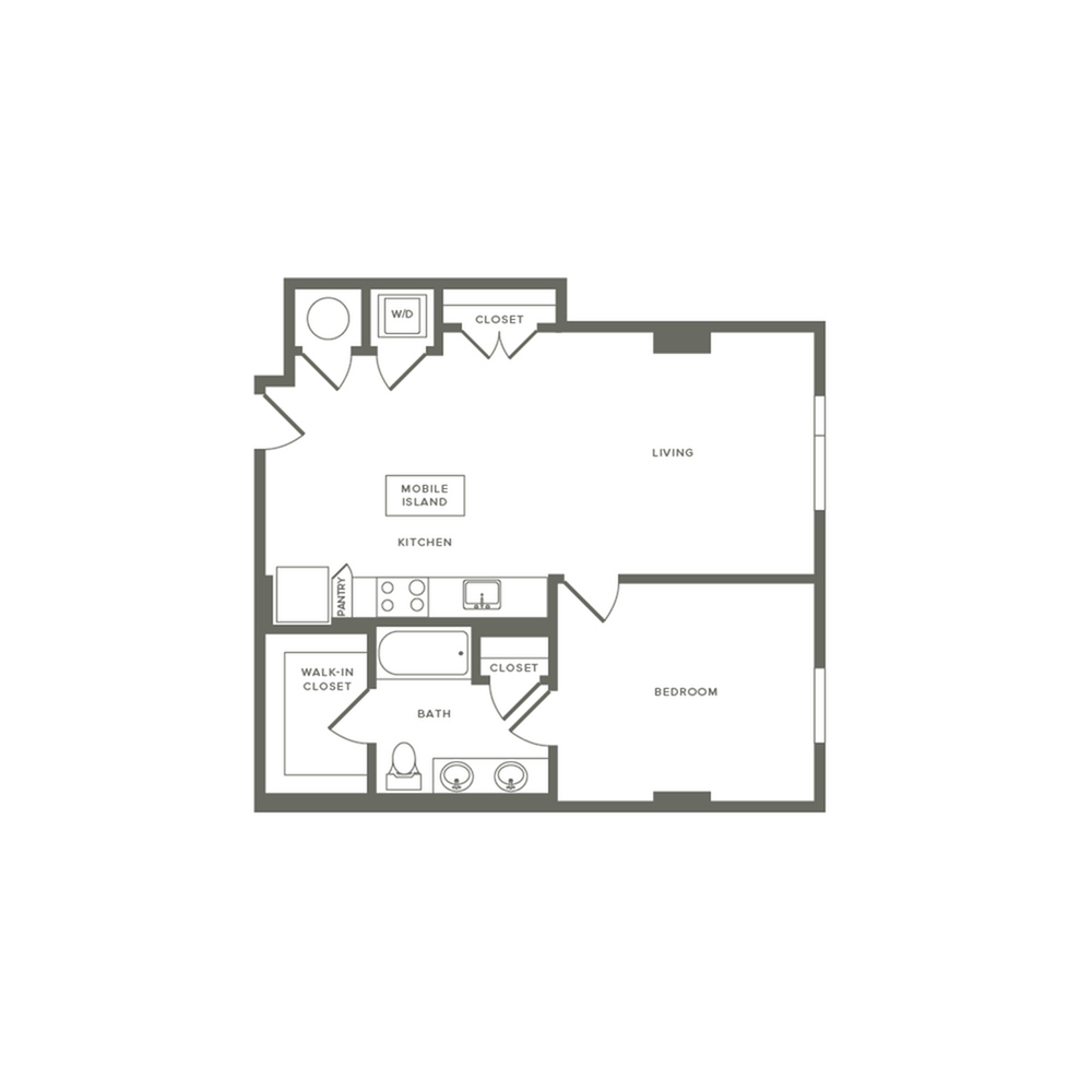 728 to 735 square foot one bedroom one bath apartment floorplan image