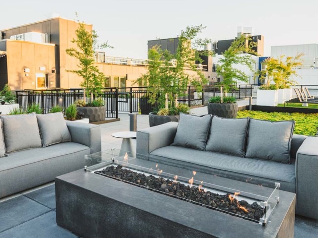 Rooftop fire pits and lounge seating