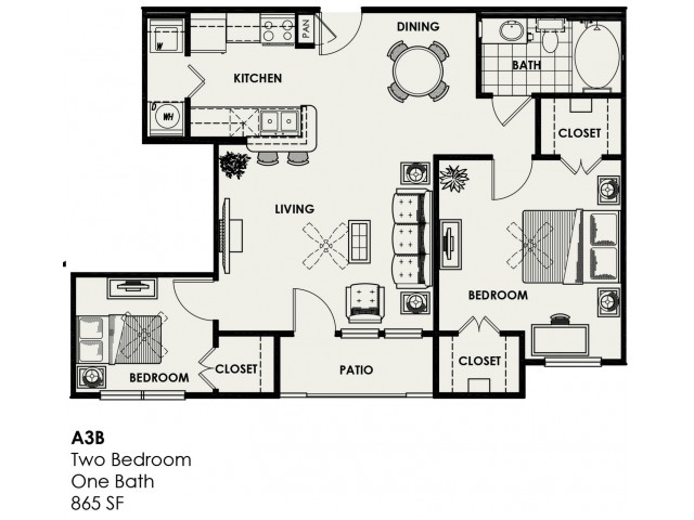 Two Bed One Bath 865 1108 Sq Ft 2 Bed Apartment The Link On
