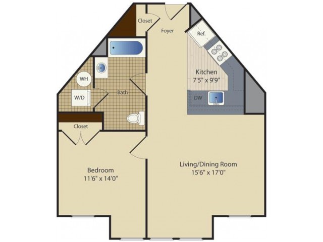 1 Bed F1 | 1 bed 1 bath | from 709 square feet