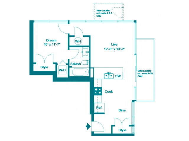 Turquoise | 1 bed 1 bath | from 688 square feet