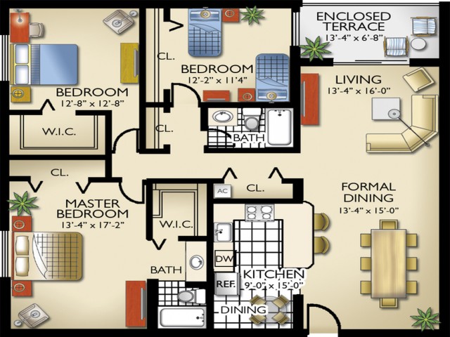 3 Bed 2 Bath Apartment In Country Club Of Miami Fl