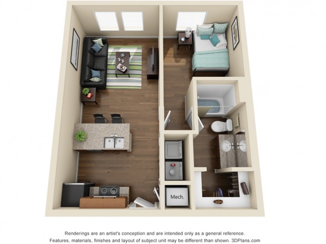 1 bedroom 1 bathroom apartment floor plan Prime Place Stillwater