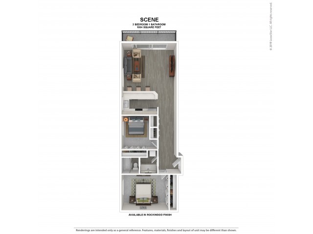 Scene Floor Plan | Rockwood | 2 Bedroom 1 Bath Apartment Floor Plan | Apartments for Rent in Kirkland WA | The Carillon Apartment Residences