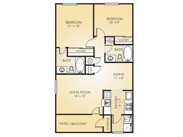 Two Bed, One Bath, 865 Square Feet
