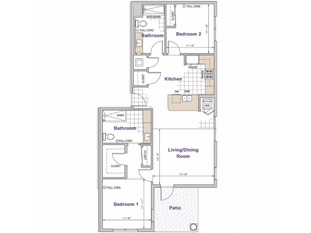 2 Bed Bath Apartment In San Diego Ca Casa Aldea At University 0 For The 2 Bed Bath F Floor Plan