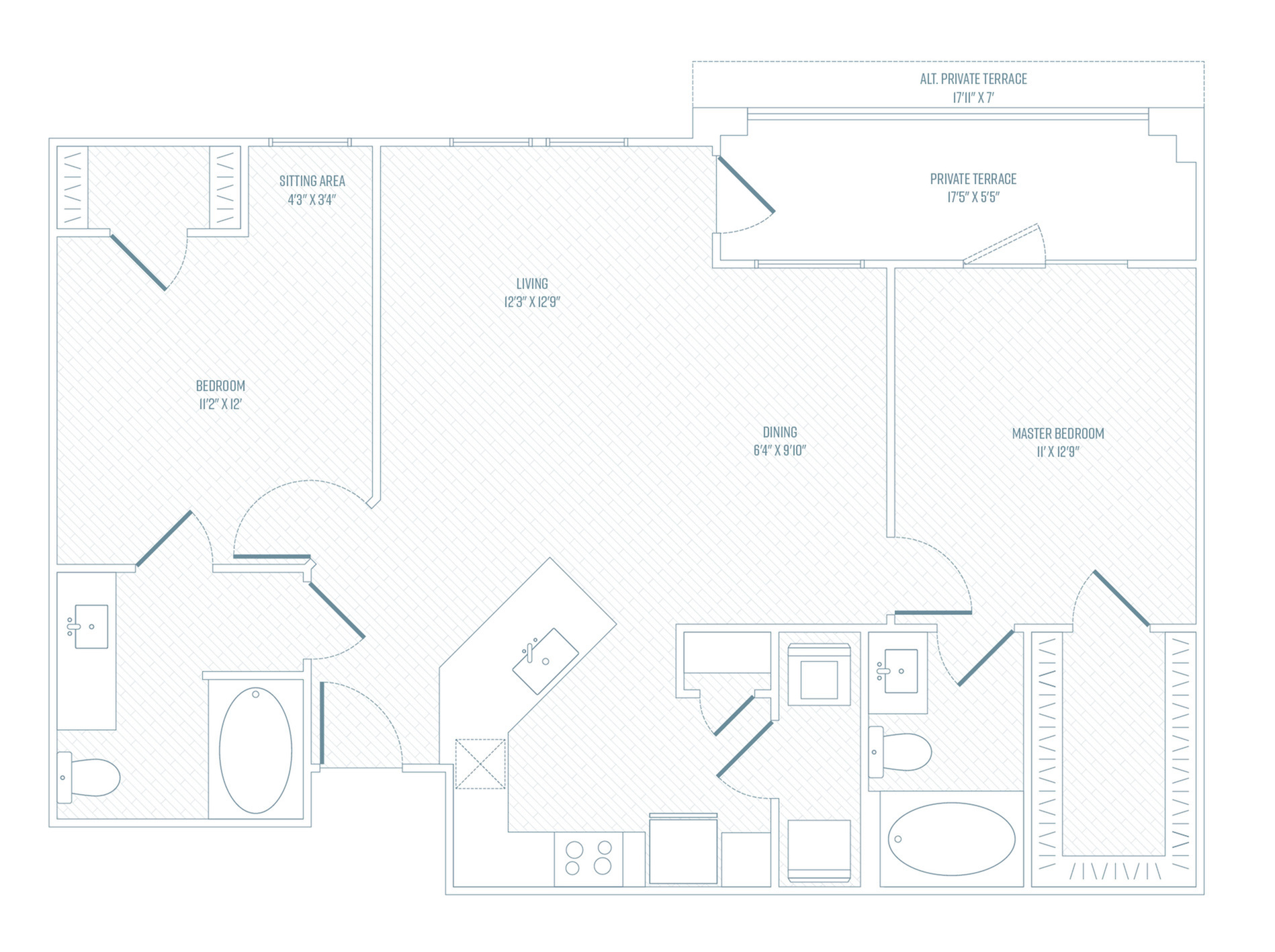 2 Bedroom Floor Plan | Apartments In Farmers Branch TX | Luxe at Mercer Crossing