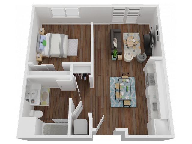 576 sq. ft. one-bedroom, one-bathroom