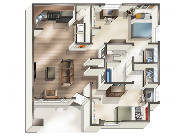 B2 Floor Plan | 2 Bdrm Floor Plan | Hawks Landing | Oxford Ohio Apartments