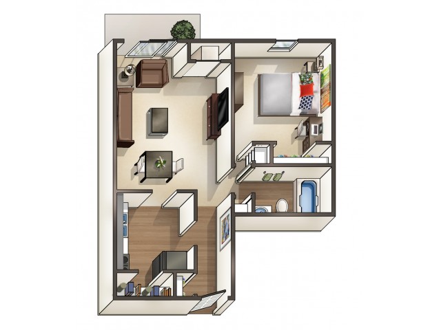 A3 floor plan | 1 Bedroom Floor Plan |  University Hills | University Of Toledo Student Apartments