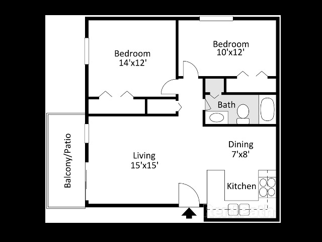 2 bedroom 1 bath 1 kitchen