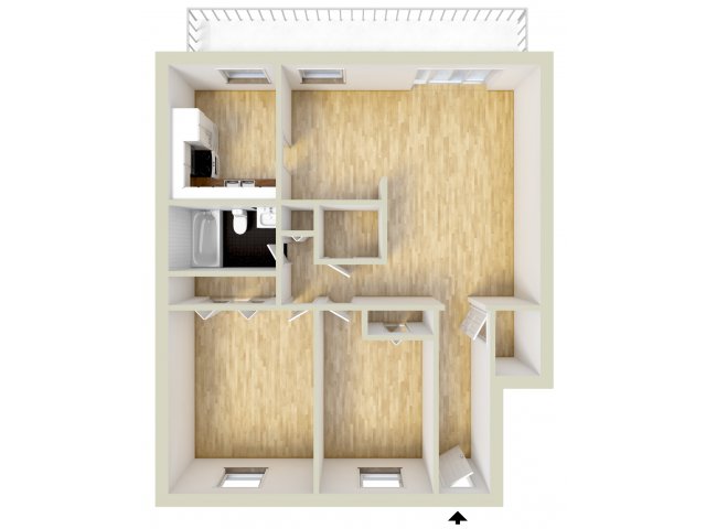 Two bedroom, lower level floor plan
