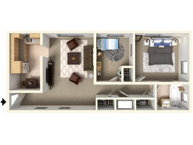 (A) layout with living room in middle