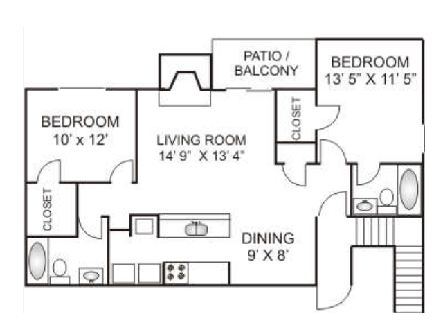 Two Bedroom / Two Bathroom 960 sqft, Full Size Washer/Dryer in every home.
