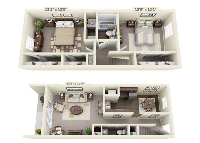 Two Bedroom Townhouse Floor Plan Image