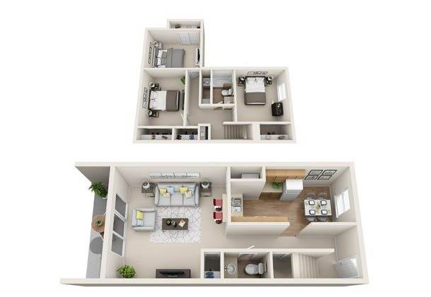 Three Bedroom Townhouse Floor Plan Image