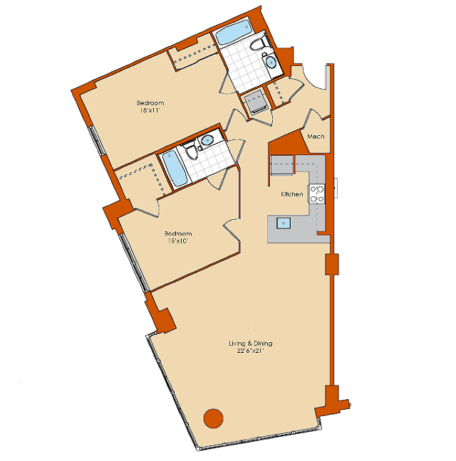 2 Bdrm Floor Plan 1 | Apartments For Rent Washington DC | Park Triangle Apartments Lofts and Flats