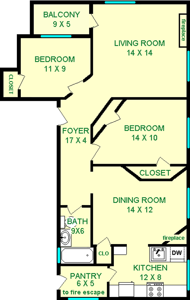 Magnolia Two Bedroom Floorplan shows roughly 815 square feet, with two bedrooms, living room, foyer, dining room, kitchen, bathroom, and a balcony