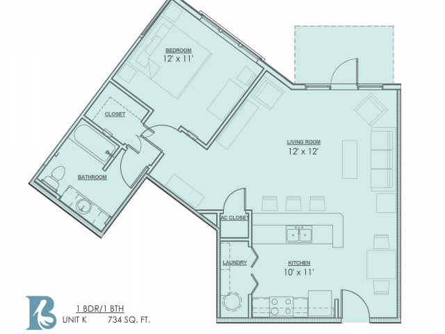 Floor Plan 2 | 1 Bedroom Apartments For Rent In Baton Rouge | Bayonne at Southshore