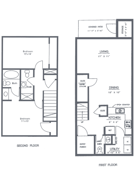 2 Bedroom 2.5 Bath Floorplan | Sycamore Point Apartment Homes