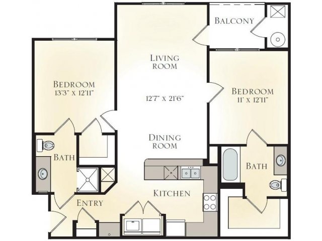 SYCAMORE B1 - TWO BEDROOM TWO BATH