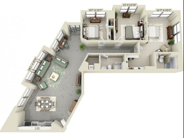 Three Bedroom 3 Bed Apartment Mezzo Design Lofts