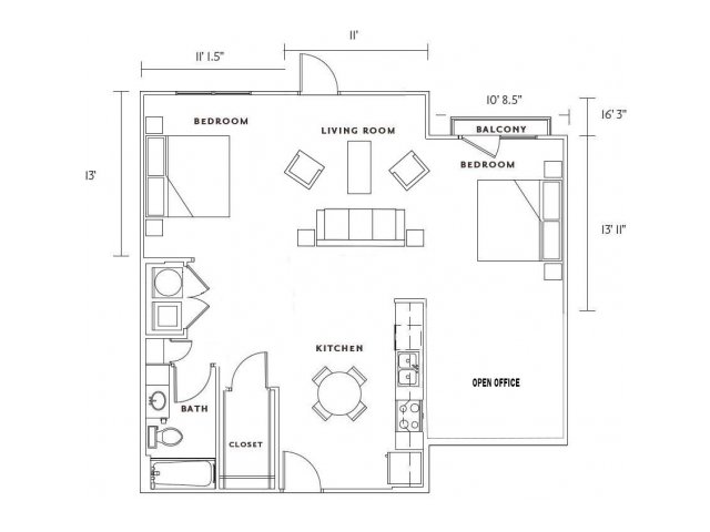 E3 large studio, one bath with dining room and den space
