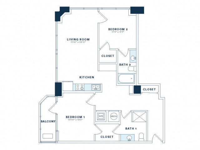 Two Bedroom Two Bath Kitchen Pantry Coat Closet Living Room