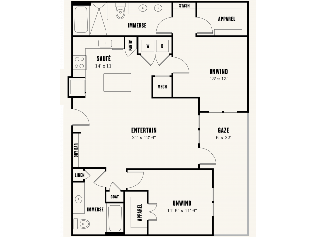 Two Bedroom Two Bath Kitchen Pantry Coat Closet Living Room