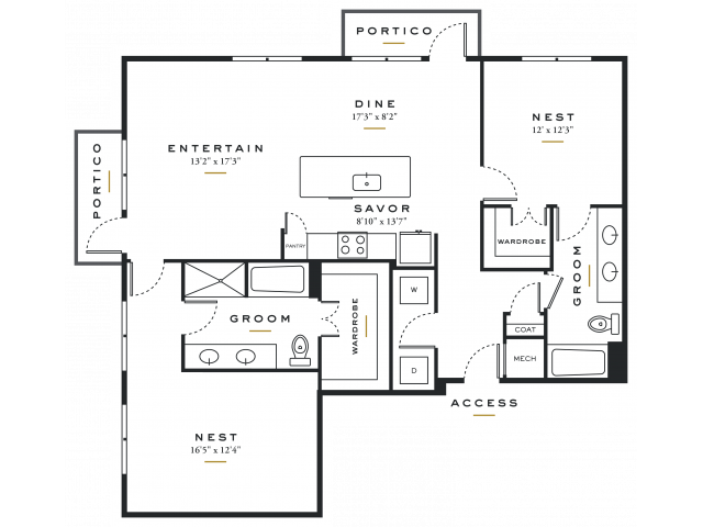 Two Bedroom Two Bath Kitchen Pantry Coat Closet Living Room