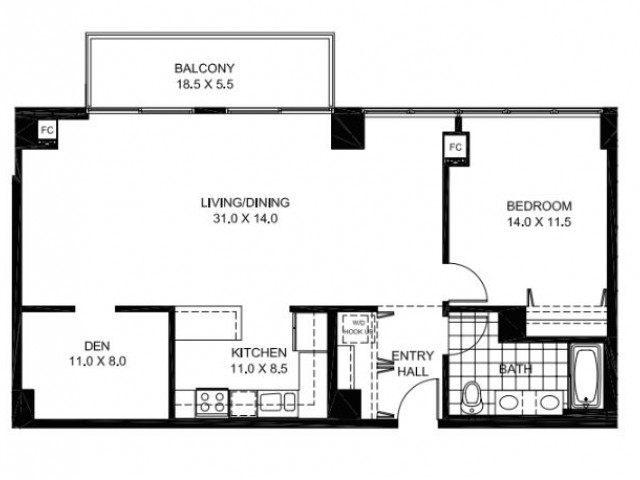 A9 1 Bed With Den 1 Bed Apartment Mondial River West