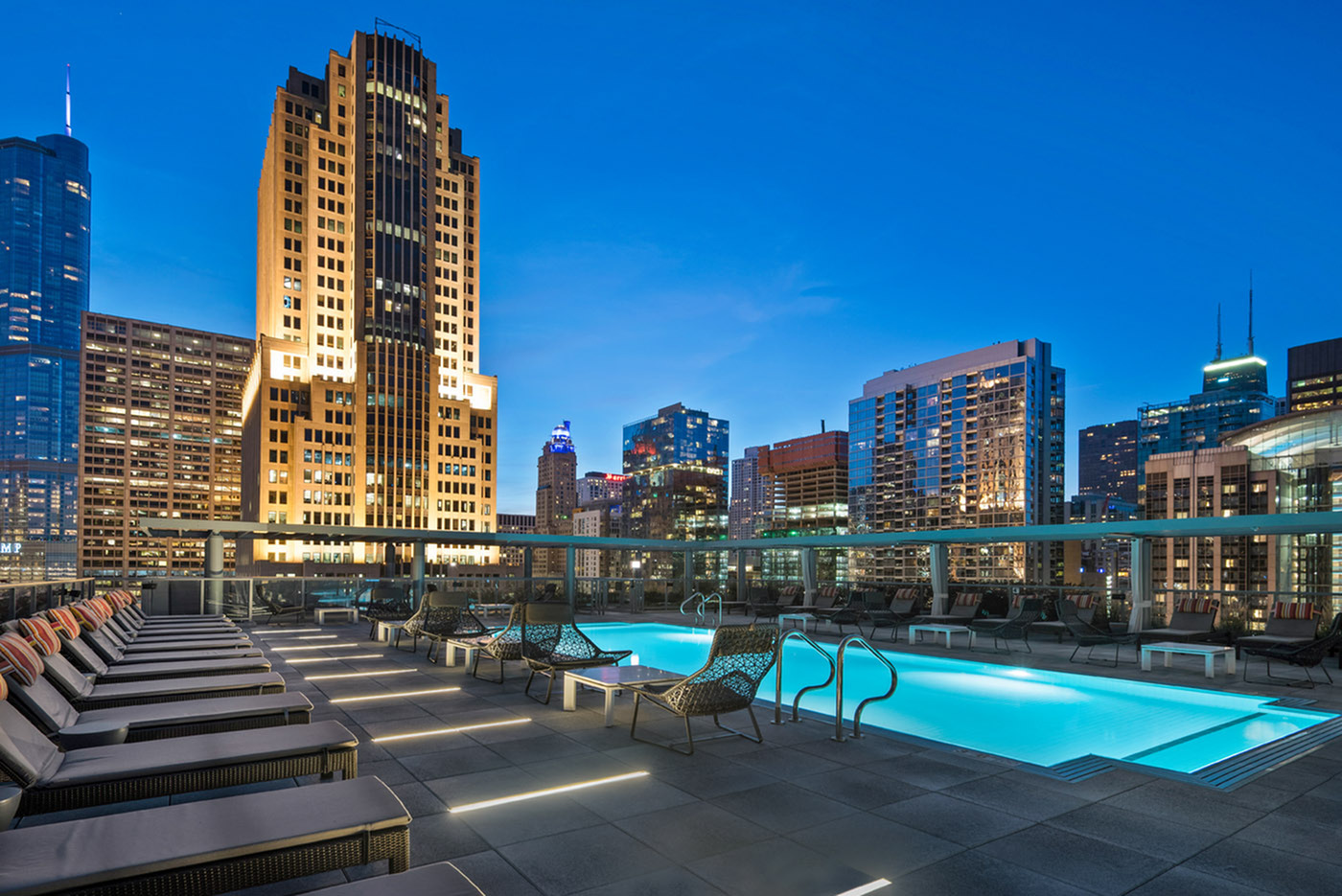 Heated rooftop pool with city views