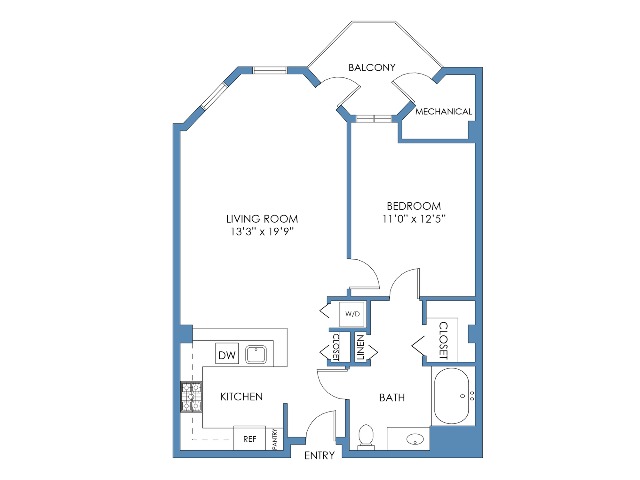 Tremont Floor Plan. 1 Bed, 1 Bath, 767 Sq.Ft.