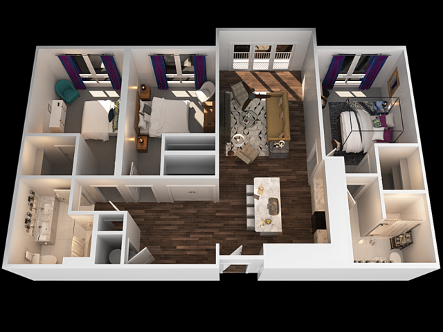 A 3 Bedroom Floor Plan | Luxury 2 Bedroom Apartments Towson MD | The Southerly