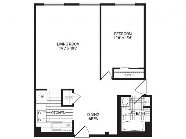 A1A - 1 Bedroom Floor Plan | Apartments in Springfield MA | Stockbridge Court